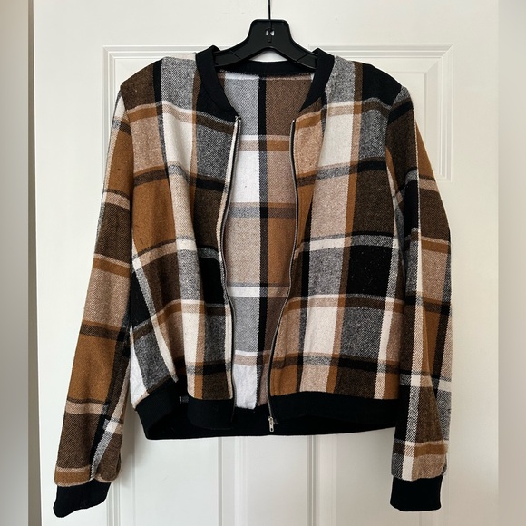 NWOT* SHEIN Plaid Bomber Zip-Up Jacket - Size Large - Picture 2 of 4